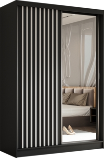 AX LIVING Cabinio Kleiderschrank Schwarz mit Spiegel 150cm Weiß Lamell