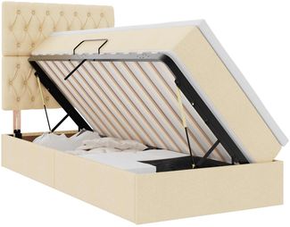 vidaXL Bett mit Stauraum und LED mit LED Creme 90x190 cm Polyester 3372451