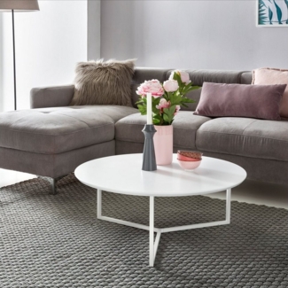 Wohnling Design Couchtisch rund, MDF weiß matt, 80 x 33 x 80 cm