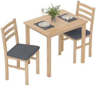 HOMCOM Essgruppe Esstisch mit 2 Stühlen Platzsparend Esszimmergruppe, (Sitzgruppe, 3-tlg, Küchentisch mit gepolsterten Essstühlen), für kleine Raum, Esszimmer, Küche, Naturholz