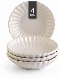 HIT Trading Suppenteller GROOVES, Ø 20 cm, Creme, Steingut, (4 St), Spülmaschinengeeignet