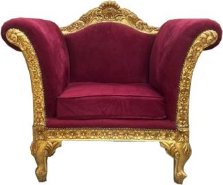 Casa Padrino Barock Lounge Sessel Bordeauxrot / Gold - Handgefertigter Antik Stil Sessel - Wohnzimmer Möbel - Barock Möbel - Edel & Prunkvoll