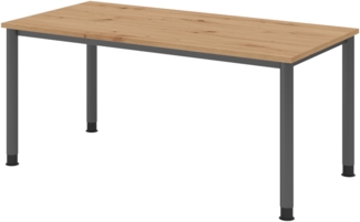bümö höhenverstellbarer Schreibtisch H-Serie 160x80 cm in Asteiche, Gestell in Graphit - PC Tisch für's Büro manuell höhenverstellbar, Computertisch verstellbar, HS-16-R-G