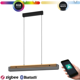 Eglo 900702 Hängeleuchte KOKOMO-Z Stahl, Holz schwarz, braun LED 34W 2700-6500K L:99cm B:5cm H:110cm dimmbar mit Connect-Z Funktion