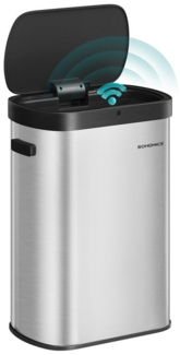SONGMICS Mülleimer mit Sensor, automatischer Abfalleimer 50 L, Öffnen per Handbewegung oder Berühren, Softclose-Deckel, Edelstahl, inkl. 15 Müllbeutel, metallicsilber-tintenschwarz