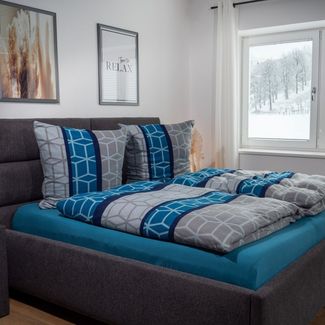 Casa Colori Bettwäsche Microfaser Fleece Wintergarnitur 135x200 cm kuschelig weich, Fleece, 2 teilig, Blau Grau Geometrisch