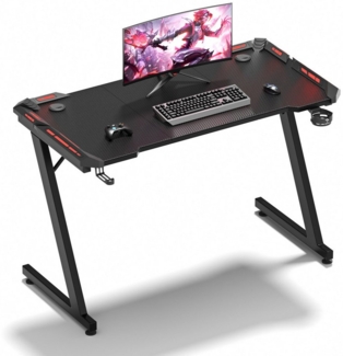 GUNJI Gamingtisch 120/140/160cm Gaming Schreibtisch mit RGB Computertisch Gamer PC tisch (Schreibtisch mit Becherhalter und Kopfhörerhaken,Z-förmige Tischbeine)