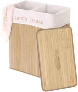 Wäschekorb HWC-C21, Laundry Wäschebox Wäschesammler Wäschebehälter, Bambus 2 Fächer 63x55x34cm 100l ~ naturfarben