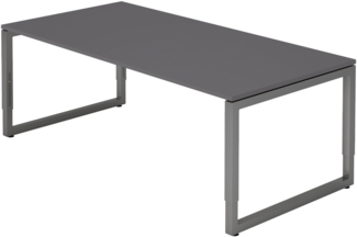 bümö höhenverstellbarer Schreibtisch R-Serie 200x100 cm in graphit, Gestell in Graphit - großer PC Tisch für's Büro manuell höhenverstellbar, Computertisch verstellbar, RS-2E-G-G