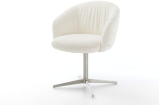 Drehstuhl Caja-Flex mit Armlehnen Bouclé Weiß Fußkreuz Edelstahl 360° drehbar Taschenfederkern