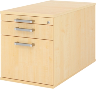 bümö Rollcontainer mit Hängeregister für Hängeordner, Container abschließbar in Ahorn - Rollwagen mit Hängeregistratur als Schreibtisch Unterschrank od. Bürocontainer m. Chromgriffe, TC20-3-3-CE