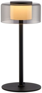 Paul Neuhaus LED Tischleuchte RIKA, Ø 15 x H 33 cm, Rauchfarben, Schwarz, Metall, Dimmfunktion, Memoryfunktion, LED fest integriert, Extra-Warmweiß, Lampenschirm aus Glas, Touch