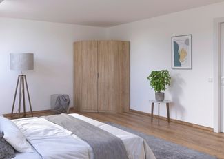 Rauch Möbel Lagoa, Kleiderschrank, Eckschrank, Garderobe für Schlafzimmer, Kinderzimmer, Jugendzimmer 2-türig, Farbe Eiche Sonoma, Holz, Breite 117