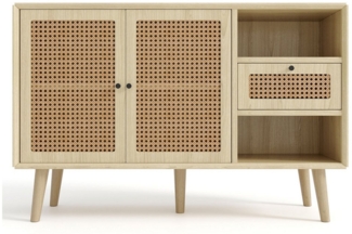 Flieks Sideboard, Kommode mit 1 Schubladen und 2 Türen Rattangeflecht 120x40x80cm