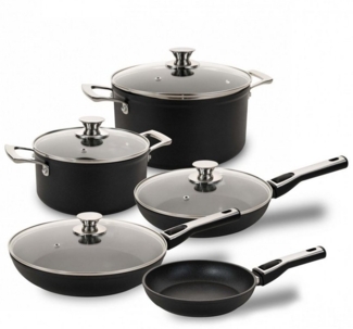 Genius Kochtopf Cerafit Plasma Pfannen- & Topf-Set 9 Teile, Aluminium, Edelstahl, Glas (Set, 3 Pfannen, 2 Töpfe, 4 Deckel), Induktion, abnehmbarer Griff