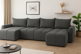 AX LIVING Ecksofas groß Ferrande 317 cm – Sofa dunkelgrau mit Schlaffunktion & Struktur