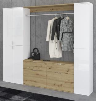 Garderobenschrank SystemX in weiß Hochglanz und Eiche 212 x 193 cm