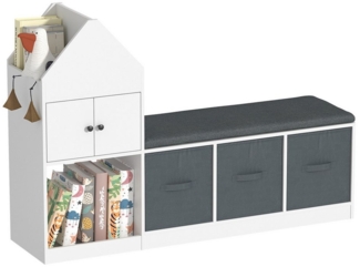 radelldar Sitzbank 2 in 1 Kinder Bücherregal, Kinderregal, mit 3 Aufbewahrungsboxen, Holz