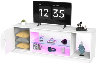 LETGOSPT TV-Schrank Fernsehschrank mit LED-Beleuchtung, 160 cm Lowboard mit 2 Schubladen (Fernsehschrank, 3 offenes Regalfach, viel Stauraum) griffloses TV-Schrank, mit Glasrahmen, Fernsehschrank in wohnzimmer