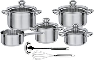 GSW Topf-Set Silver Star, Edelstahl (Set, 11-tlg, Bratentopf Ø 16/20 cm, Fleischtopf Ø 16/20 cm, Stielkasserolle Ø 16 cm), Induktion