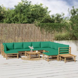 vidaXL 12-tlg. Garten-Lounge-Set mit Grünen Kissen Bambus