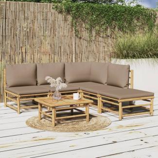 vidaXL 6-tlg. Garten-Lounge-Set mit Kissen Taupe Bambus 3155135
