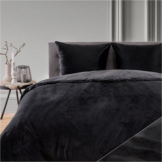 Blumtal Bettwäsche, Cashmere-Touch, Plüsch, warme Winterbettwäsche + Kopfkissenbezug, Schwarz, Decke 140x200 cm & 2x Kissen 80x80 cm