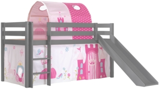 Kinderbett mit Rutsche Karolina Massivholz Grau Textilset Princess 2