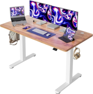 Elektrisch höhenverstellbarer Schreibtisch 140x60 cm T-Beine Stahl Hellbraun