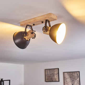 hofstein Deckenleuchte »Cotes« Deckenlampe aus Metall/Holz in Anthrazit/Weiß/Braun, ohne Leuchtmittel, mit verstellbaren Strahlern, 2xE27, Spot im Retro/Vintage Design
