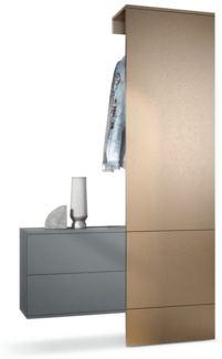 Garderobe Carlton Set 2, Wandgarderobe aus Deko-Paneel & hängender Schubladen-Kommode, Anthrazit matt/Bronze Optik (105 x 193 x 35 cm)