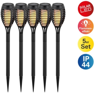 näve LED Solarleuchte Fanilo, Tageslichtsensor, LED fest integriert, Warmweiß, 5er Set Fackeln, Flammeneffekt, schwarz, LED warmweiß, H: 45cm, D: 6cm