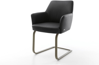 Freischwinger Xana-Flex mit Armlehnen Echt-Leder Schwarz Freischwinger flach Effektfinish Titan Taschenfederkern