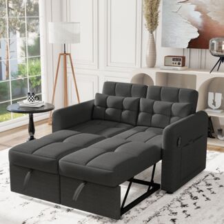 Wandlungsfähiges 3-in-1 Schlafsofa mit USB-Ladestation, Baumwoll-Leinen, 142x85x83 cm, Grau