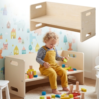 Bellabino 'Aki' 2in1 Wendebank und Tisch, natur unbehandelt, Birke Sperrholz, 3 Sitzhöhenstufen