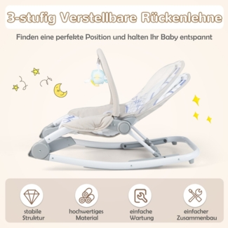 2 in 1 Babywippe klappbar tragbare Babyschaukel mit 3-stufig verstellbarer Rückenlehne Grau