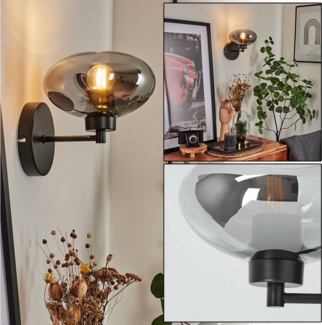 hofstein Wandleuchte »Pietramelara« Wandlampe aus Metall/Glas in Schwarz/Rauchfarben, ohne Leuchtmittel, Retro/Vintage Leuchte Up mit Schirm aus Rauchglas (18, 5cm), 1xE27