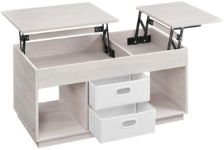Vasagle Couchtisch, höhenverstellbarer Wohnzimmertisch, 2 Schubladen und versteckte Fächer, Kaffeetisch, offene Fächer, für Wohnzimmer, Homeoffice, haferflockenbeige