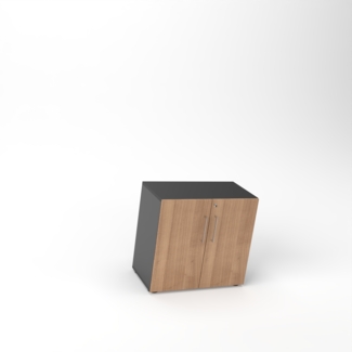 Rheinland Möbel Flügeltürenschrank Cabino 80×42×75 cm – abschließbarer Aktenschrank 2OH in Graphit/Nussbaum mit 110° Drehtüren & Metallgriff