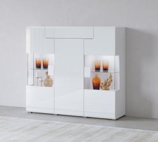 INOSIGN Highboard Toledo,Breite 147,5cm,trendige Hochkommode mit 3Türen und Schublade, Hochschrank mit Glas-Partien,stylische Hochglanzfronten