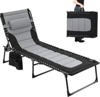 TLGREEN Gartenliege,XXL Sonnenliege klappbar,Gartenliege mit Kopfstütze, 199×66×35 cm Liegestuhl mit 5-Fach Verstellbarer Rückenlehne, 1 St, extra Große Gartenliege bis 150 kg, Strandliege, Relaxliege, Campingliege, Liege für Outdoor