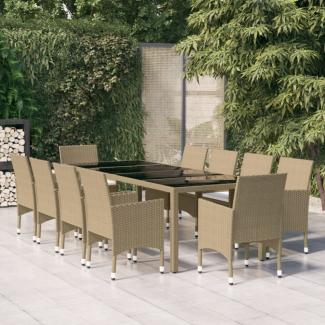 vidaXL 11-tlg. Garten-Essgruppe Poly Rattan Beige 3058574