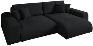 luma-home Ecksofa 21008, mit Schlaffunktion und Bettkasten 255x165 cm, Wellenunterfederung, Ottomane links oder rechts montierbar, Cord-Bezug Schwarz