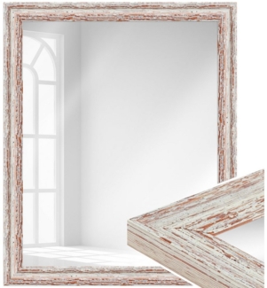 WANDStyle Wandspiegel H740, Weiß, aus Massivholz im Shabby Chic Stil