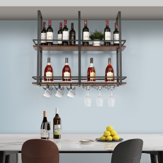 Weinregal Hubro 100x30x85 cm Schwarz/Walnussoptik [en. casa]