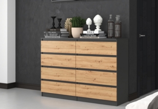 Home Collective Kommode Highboard Sideboard für Flur Schlafzimmer Wohnzimmer (Perfekt für Wohnzimmer, Schlafzimmer oder Esszimmer), mit 8 Schubladen, Breite 140 cm Höhe 97, Anthrazit Artisan