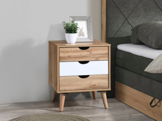 Vente-unique - 2er-Set Nachttische mit 3 Schubladen - Holzfarben & Weiß - LURVIA