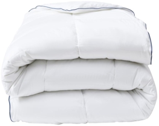 Vente-unique - Wärmeregulierende Anti-Milben-Bettdecke - 240x260 cm - Satinbezug 120 Fäden/cm² - Füllung 300 gr/m² - Weiß mit blauer Ziernaht - PRESTIGIA von Palacio