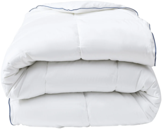 Vente-unique - Wärmeregulierende Anti-Milben-Bettdecke - 240 x 260 cm - Satinbezug 120 Fäden/cm² - Füllung 300 gr/m² - Weiß mit blauer Ziernaht - PRESTIGIA von Palacio