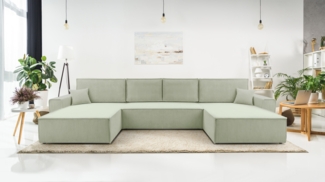 AX LIVING Salbeigrün Sofa U Form mit Schlaffunktion – Cedria U 389cm